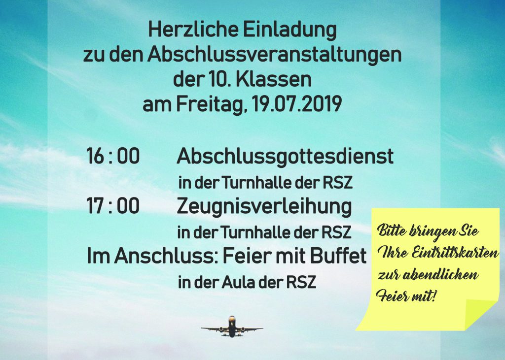 Einladung Zur Abschlussfeier Der 10 Klassen Staatliche Realschule Zirndorf